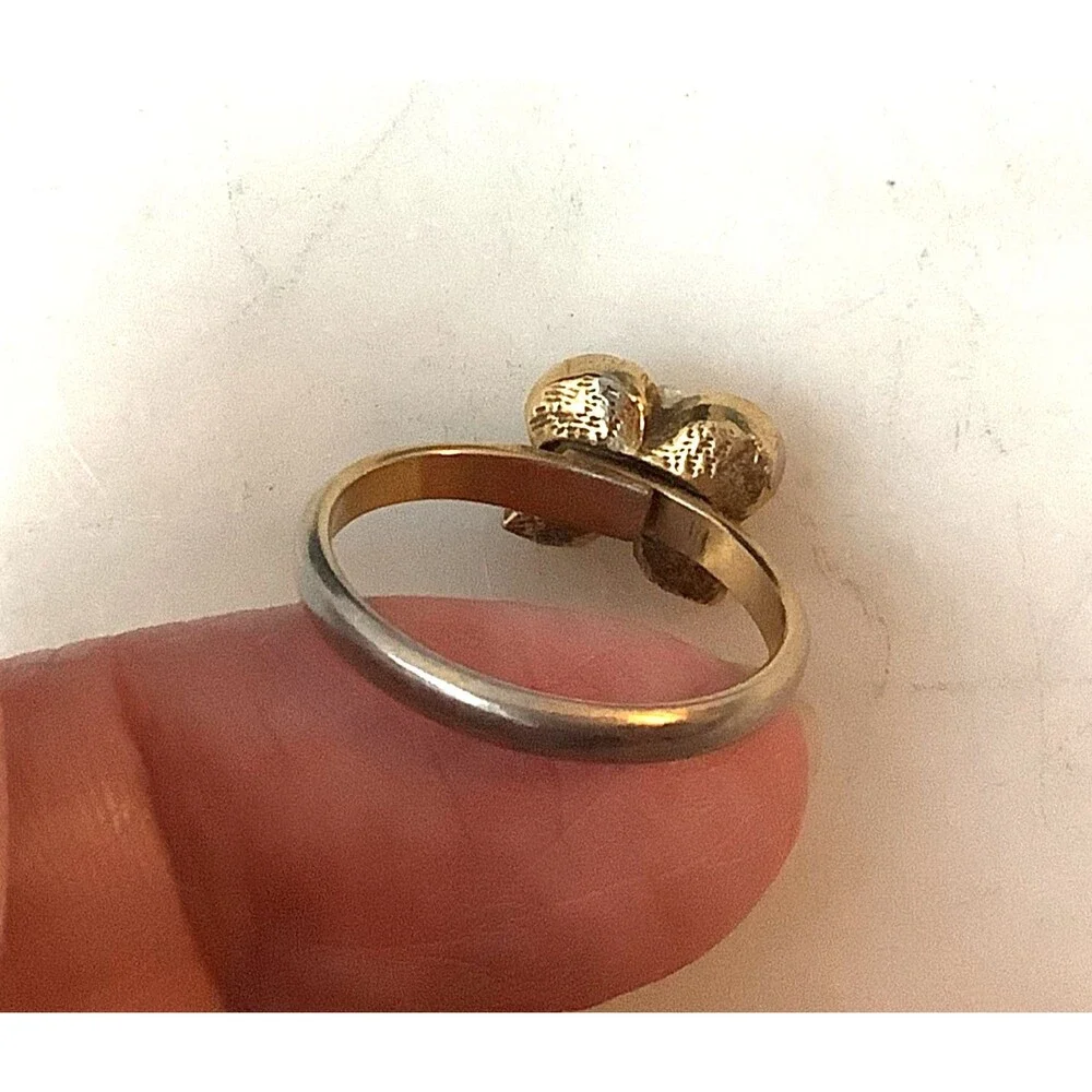 Vintage Ring Gold Tone Simulated Pearl Ribbon Bow Adjustable Size 6.5 or Larger